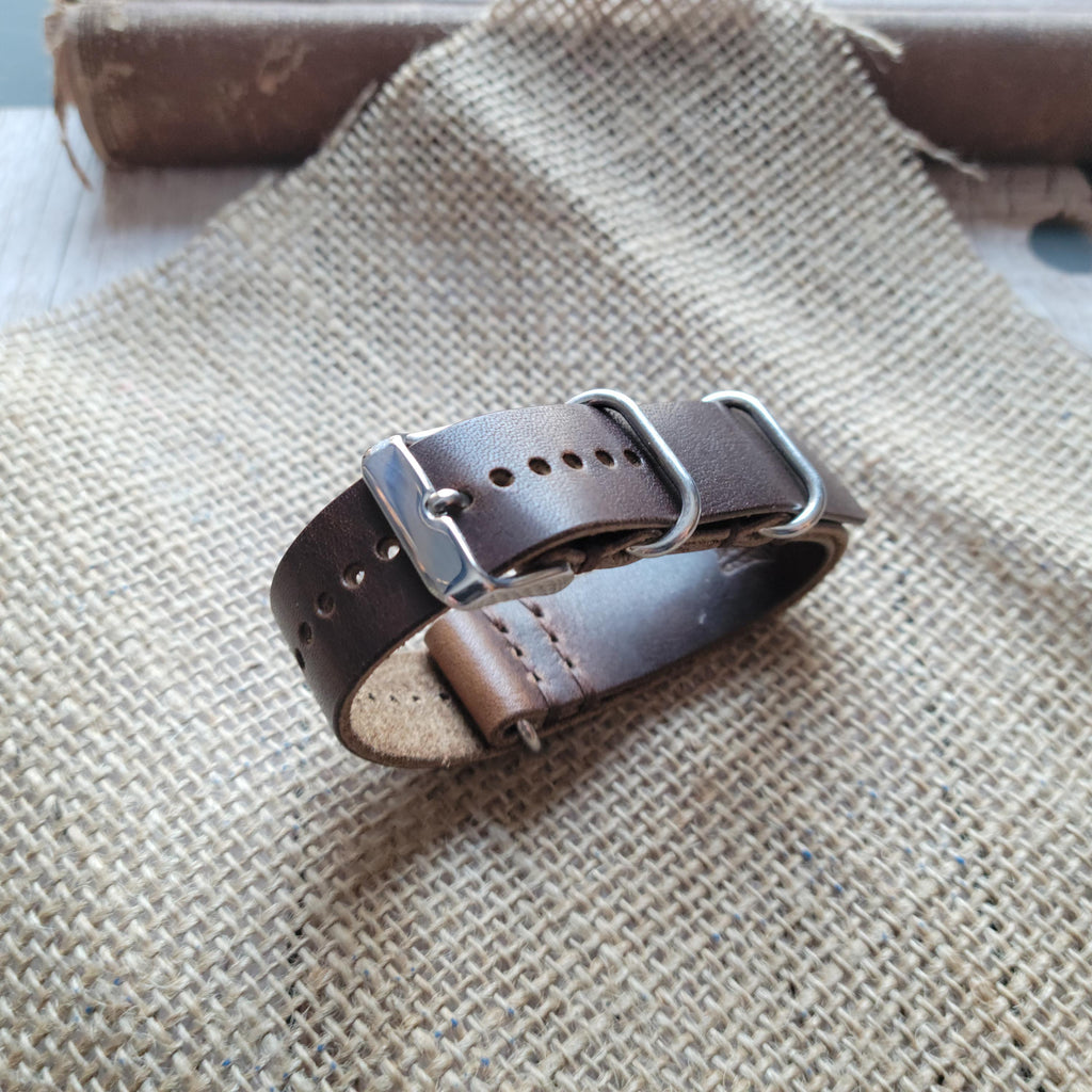 Full Grain Leather One Piece Watch Strap - Horween Dublin - Brown - Customizable -- USA Made