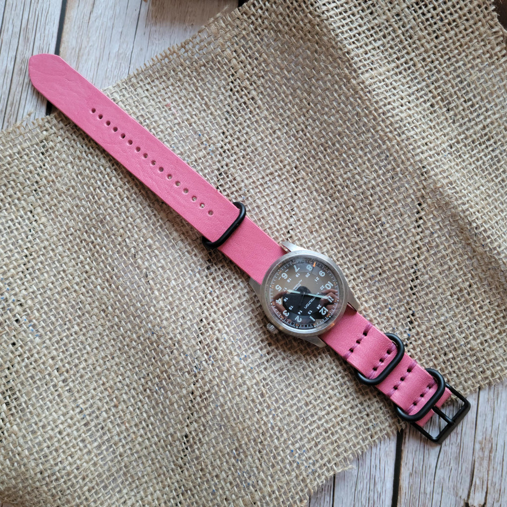 Leather One-Piece NATO-style Watch Strap - Italian Analine Leather - Pink - Customizable
