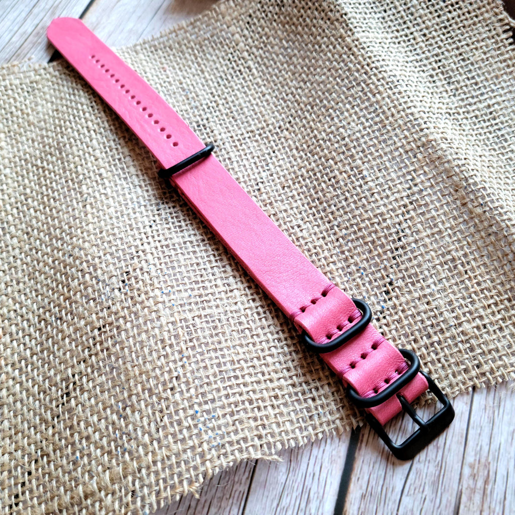 Leather One-Piece NATO-style Watch Strap - Italian Analine Leather - Pink - Customizable