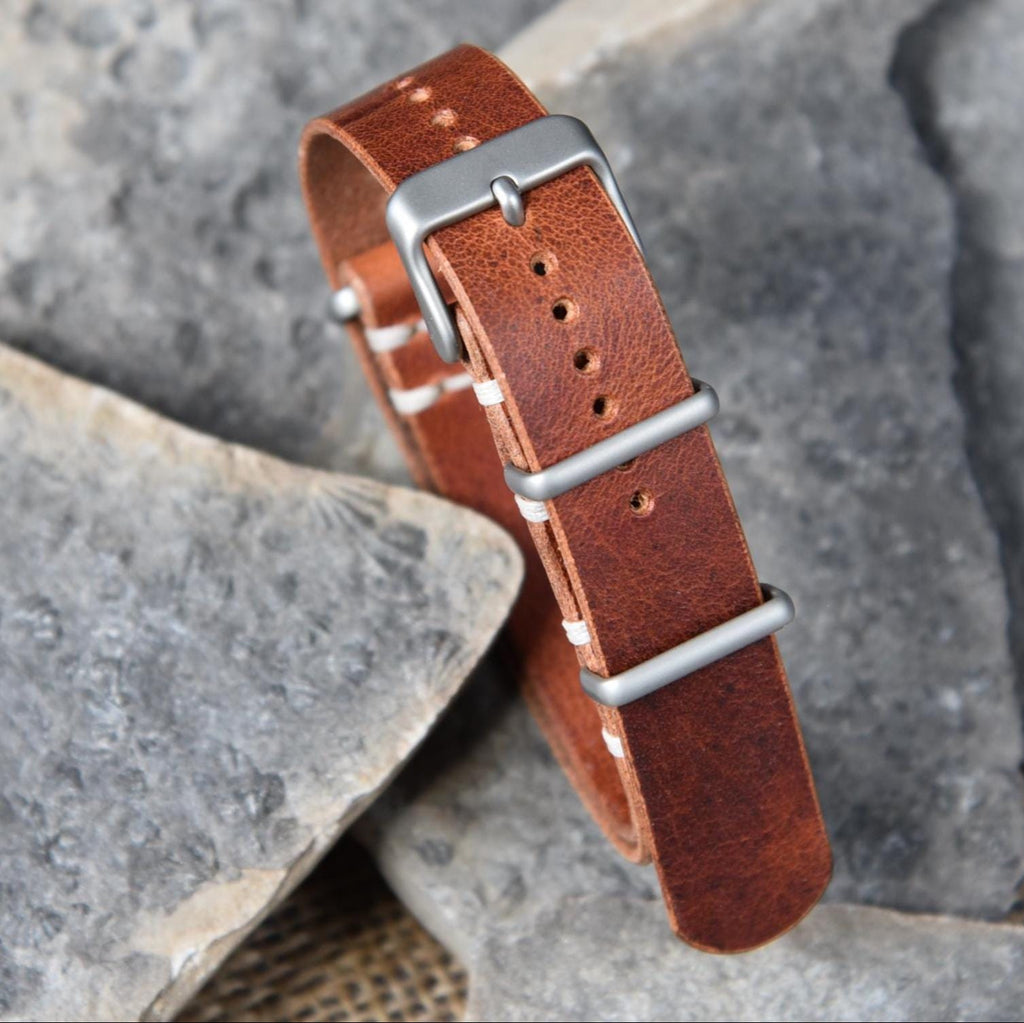 Leather NATO-Style Watch Strap - Handmade in the USA - Horween Full Grain Leather - One-piece - Natural Color