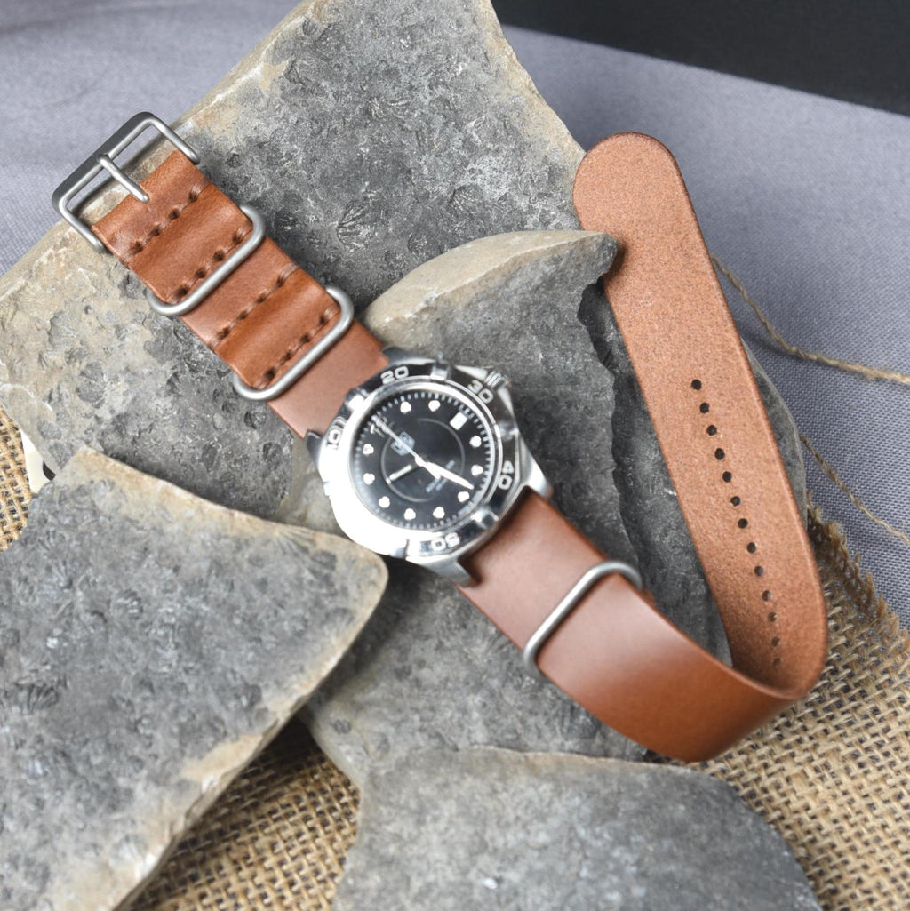 Leather One-Piece Watch Strap - Italian  Wapier Conceria - Light Brown - Customizable