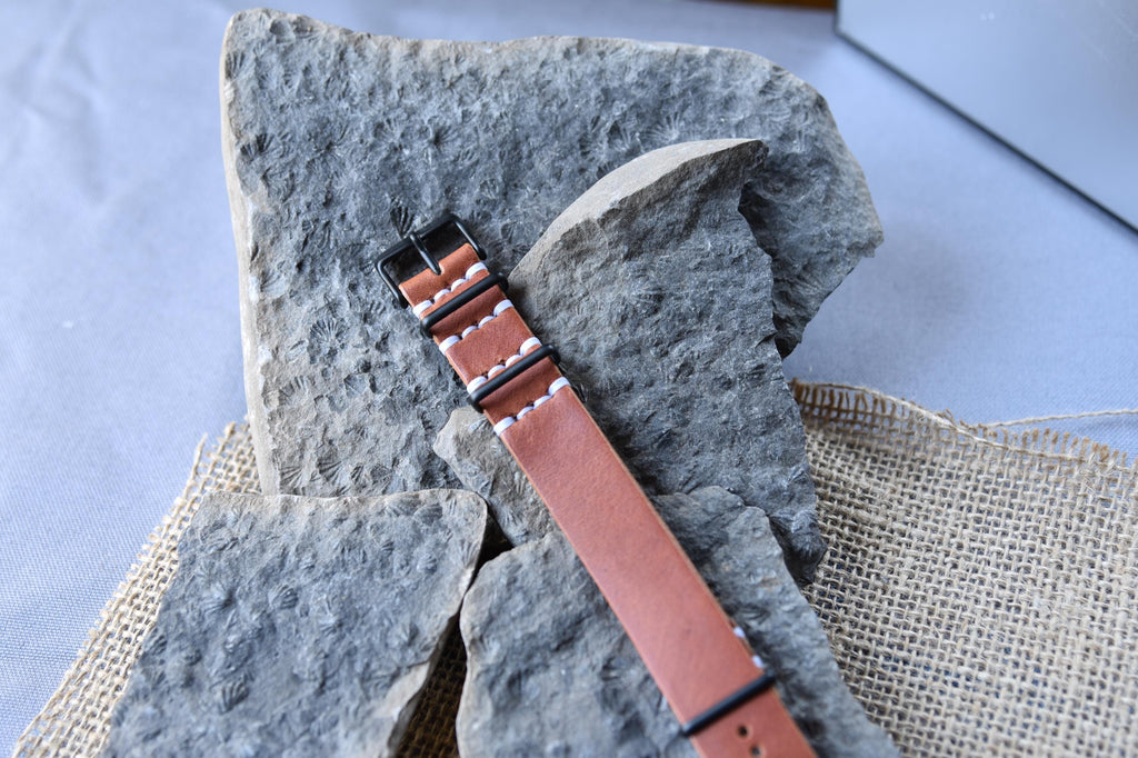NATO Style Leather One-Piece Watch Strap - Horween Dublin - English Tan - Customizable