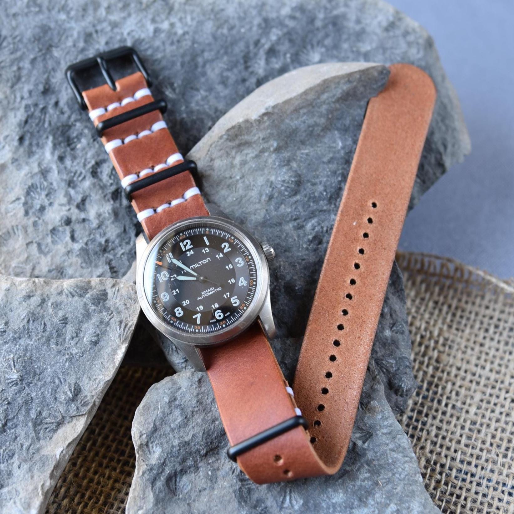 Full Grain NATO-Style Watch Band - One Piece Watch Strap - Customizable - Horween Tan - Multiple Sizes
