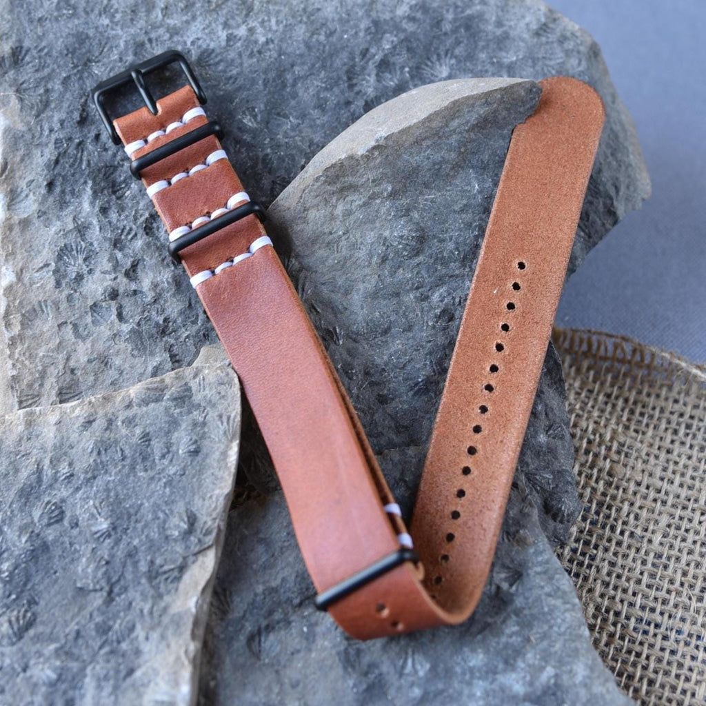 NATO Style Leather One-Piece Watch Strap - Horween Dublin - English Tan - Customizable