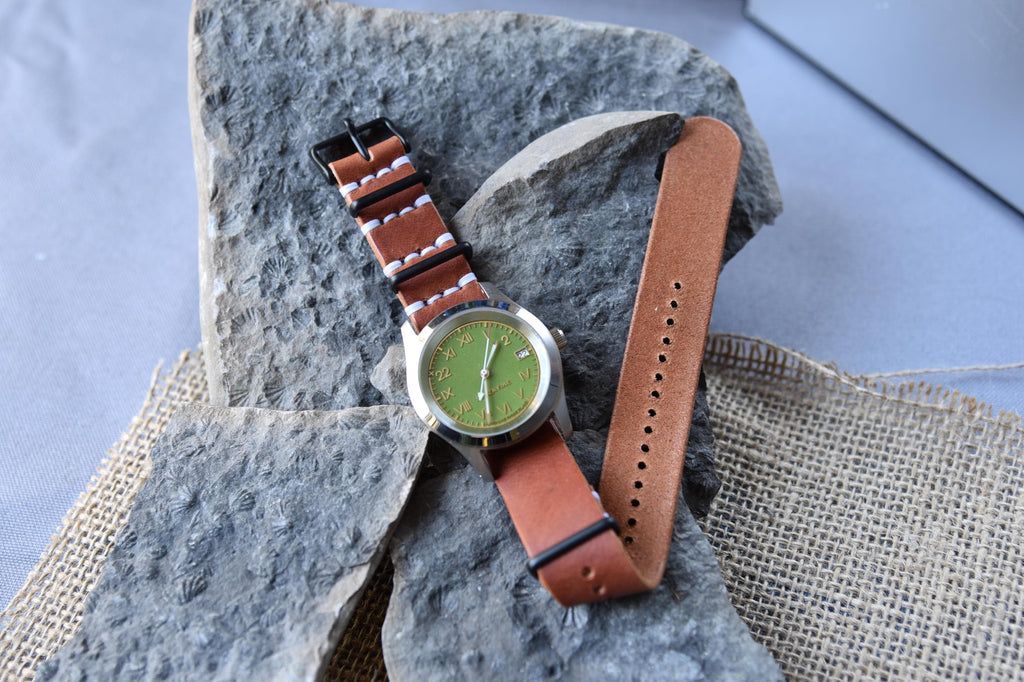 NATO Style Leather One-Piece Watch Strap - Horween Dublin - English Tan - Customizable