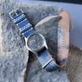 Leather One-Piece Watch Strap - Italian Shell Cordovan in Blue/Tan - Customizable