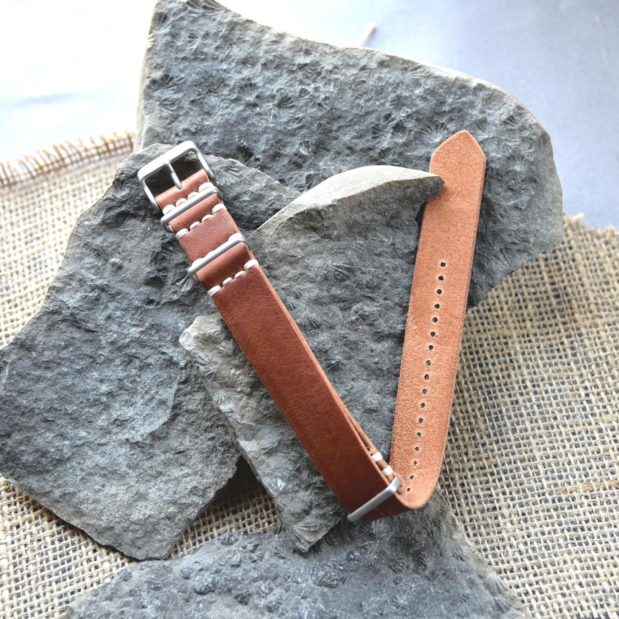 NATO Style Leather One-Piece Watch Strap - Horween Dublin - English Tan - Customizable