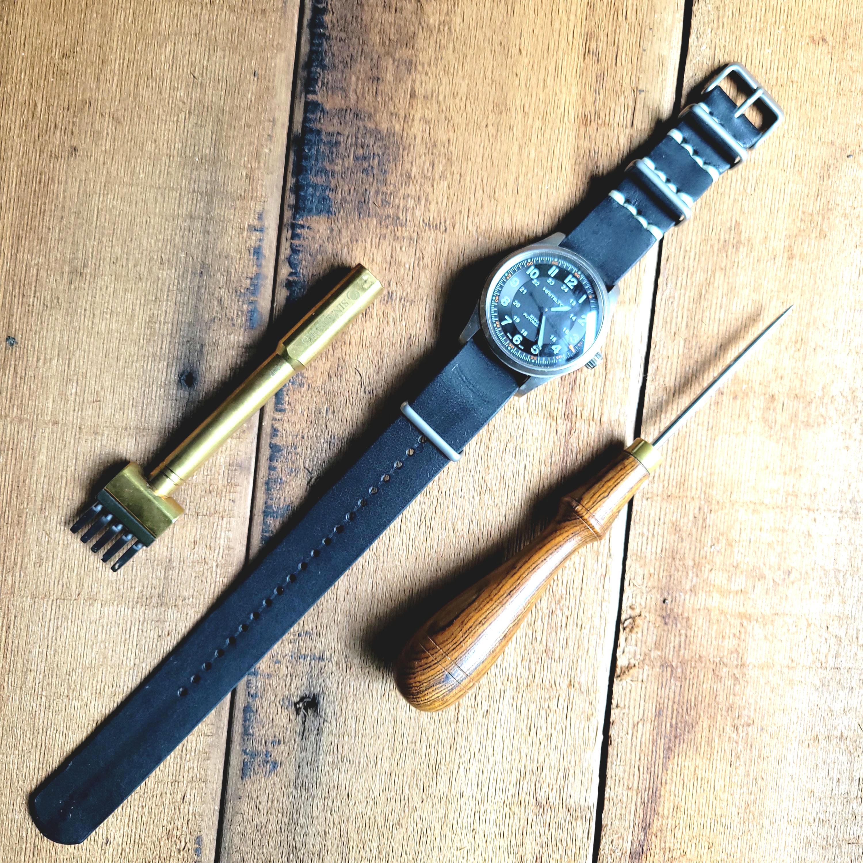 Leather One-Piece Watch Strap - Horween Dublin - Black - Customizable