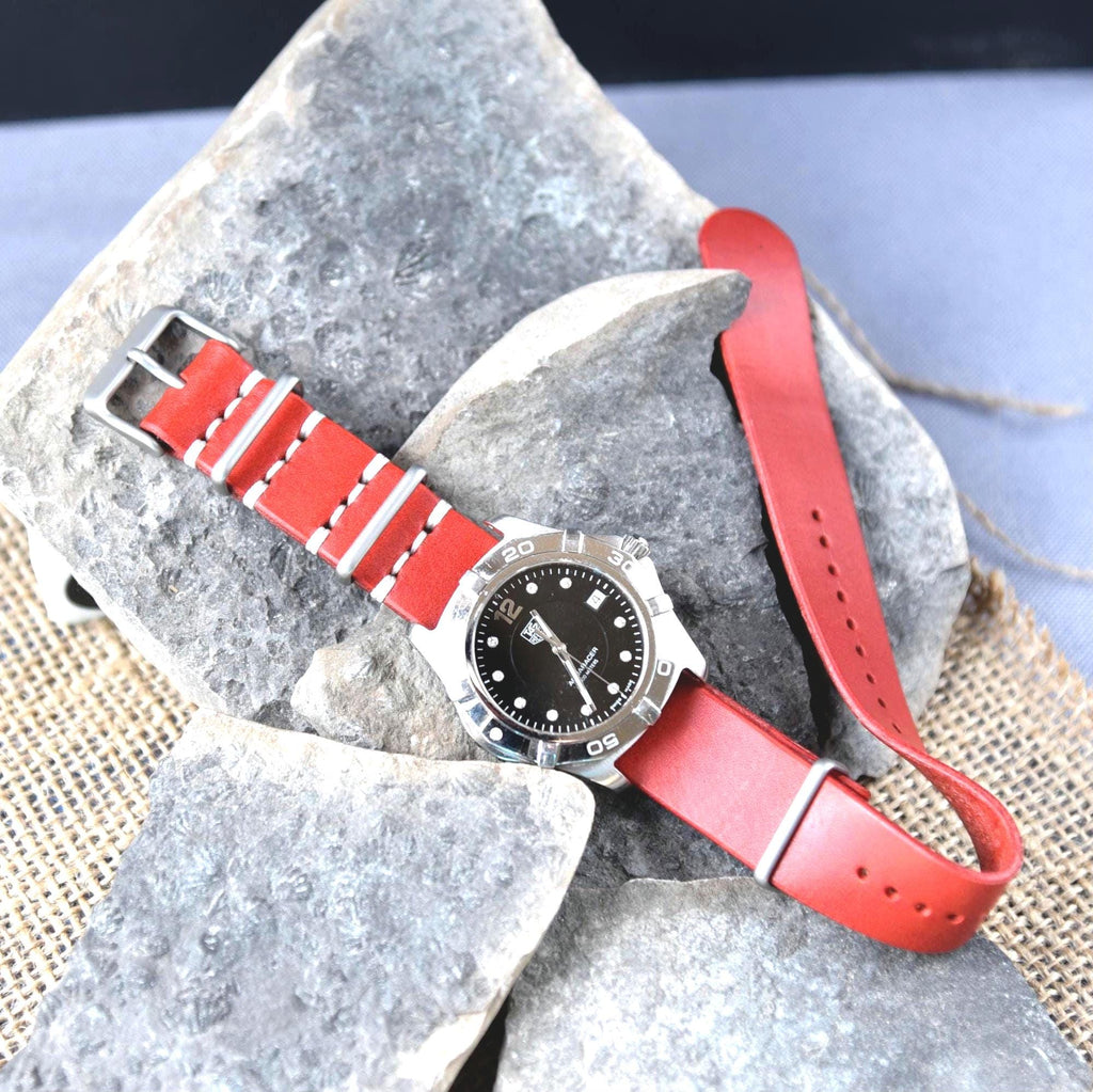 Leather One-Piece Watch Strap - Italian  Wapier Conceria - Red - Customizable