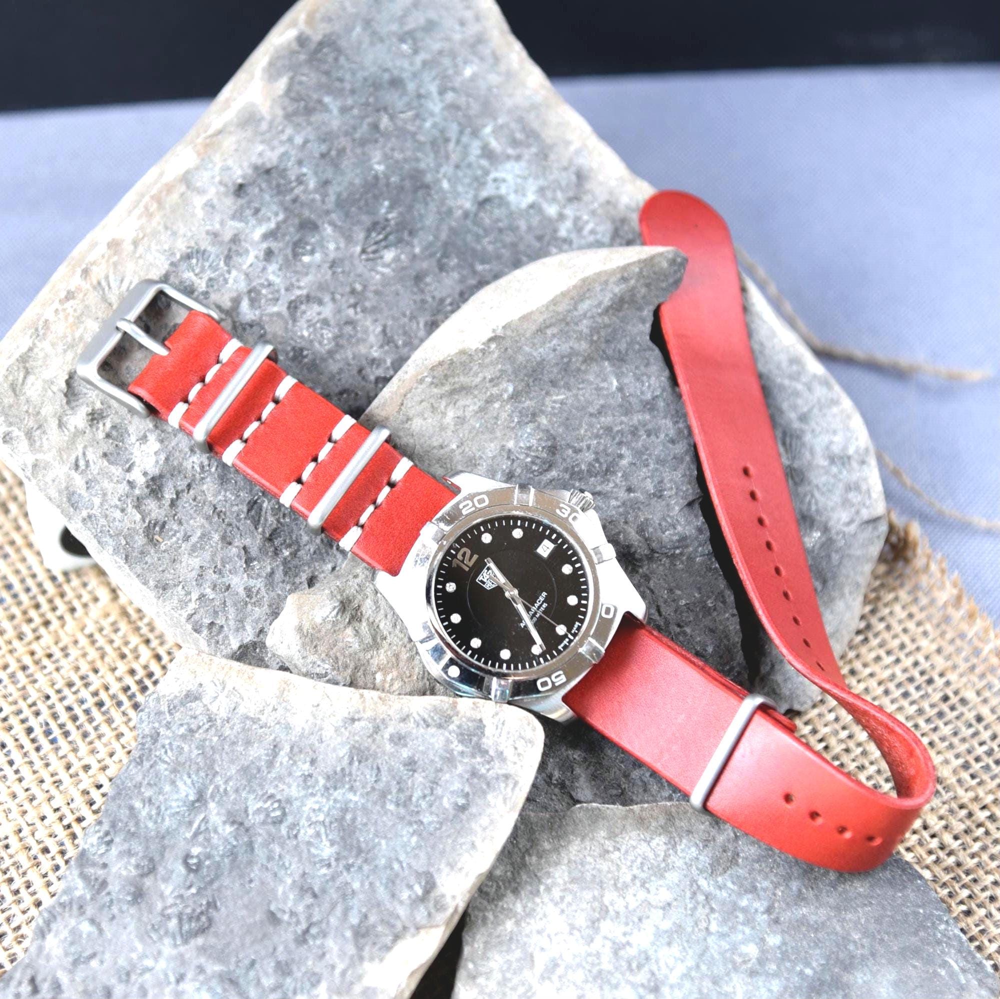 Leather One-Piece Watch Strap - Italian  Wapier Conceria - Red - Customizable