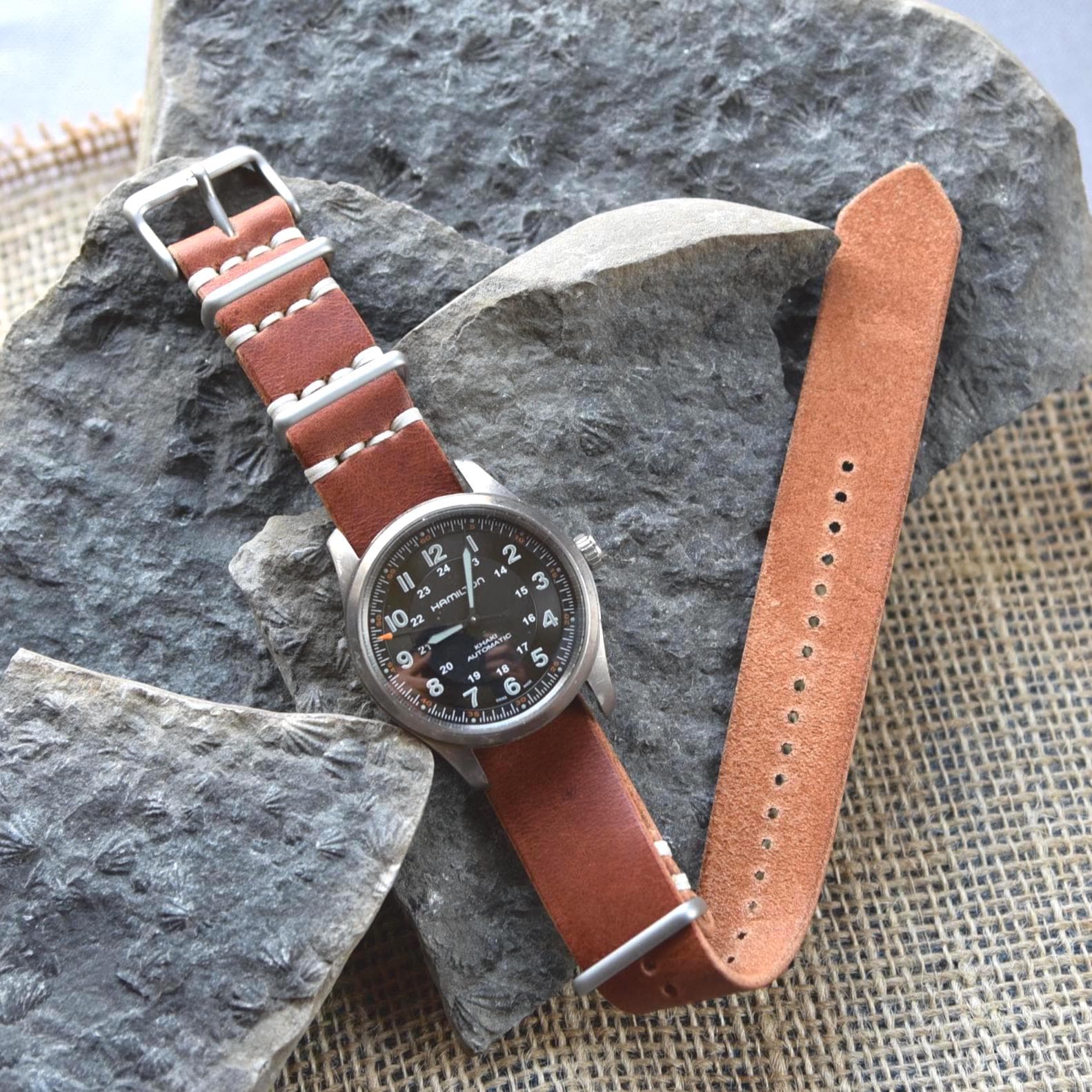 Full Grain NATO-Style Watch Band - One Piece Watch Strap - Customizable - Horween Tan - Multiple Sizes