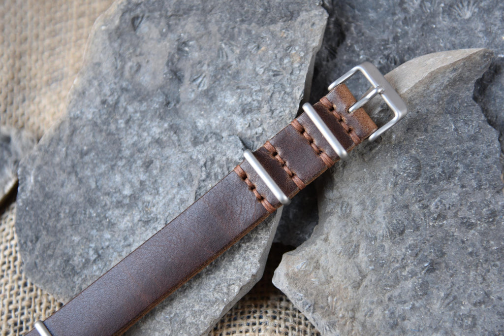 Full Grain NATO-Style Watch Band - One Piece Watch Strap - Customizable - Horween Brown- Multiple Sizes