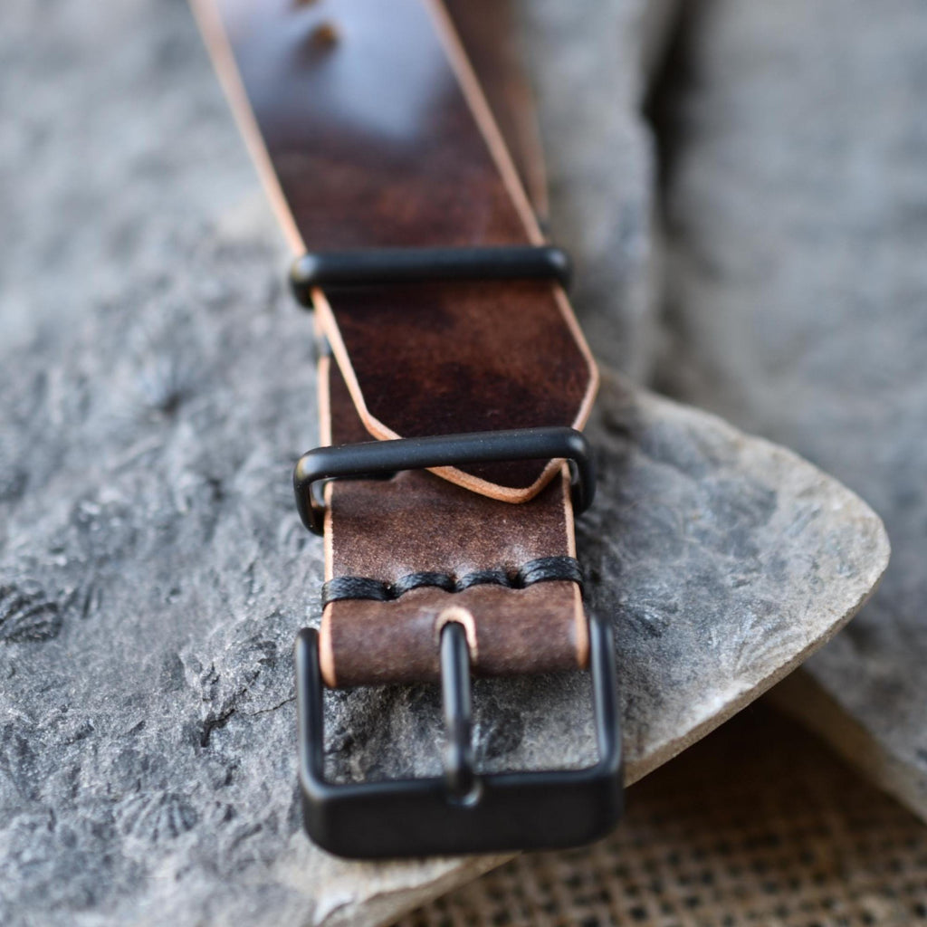 Leather One-Piece Watch Strap - Italian Shell Cordovan in Brown - Customizable