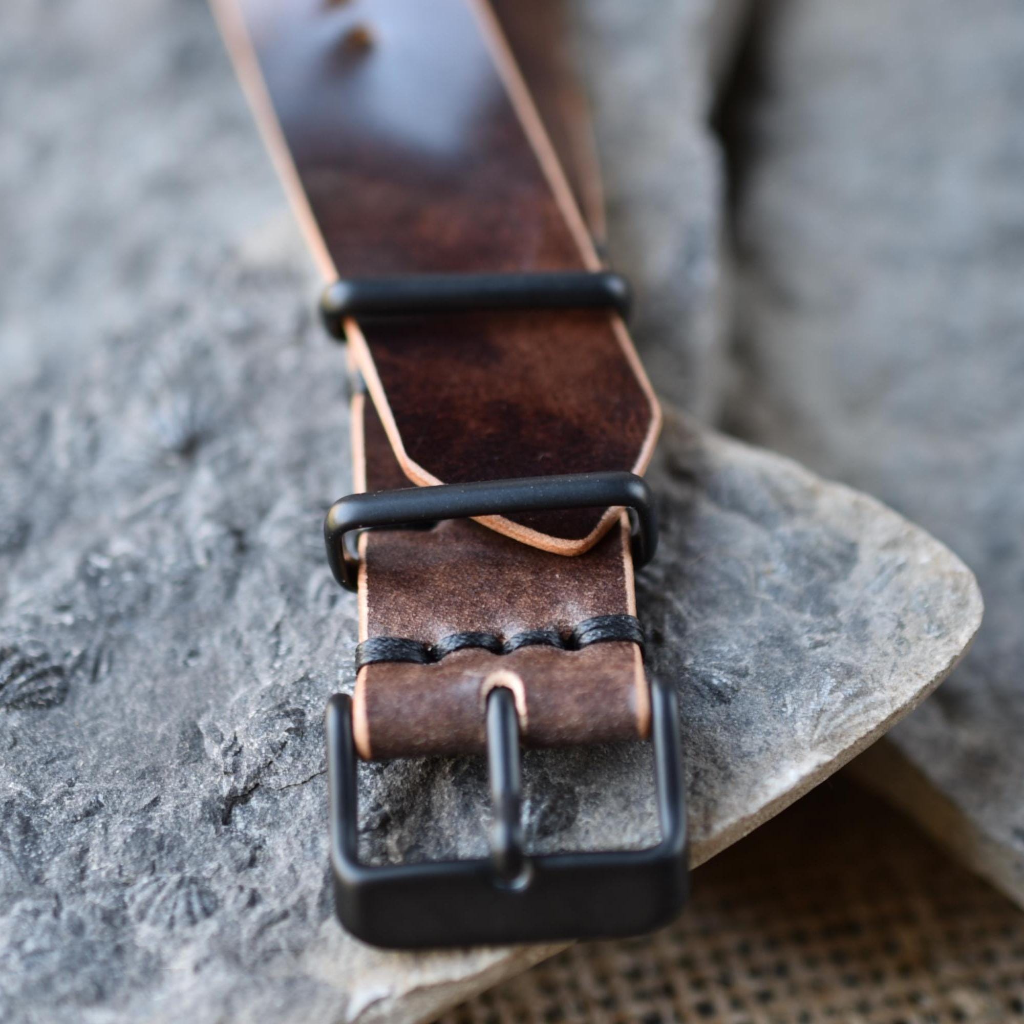 Leather One-Piece Watch Strap - Italian Shell Cordovan in Brown - Customizable