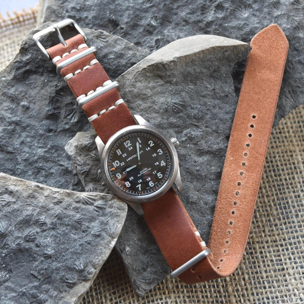 NATO Style Leather One-Piece Watch Strap - Horween Dublin - English Tan - Customizable