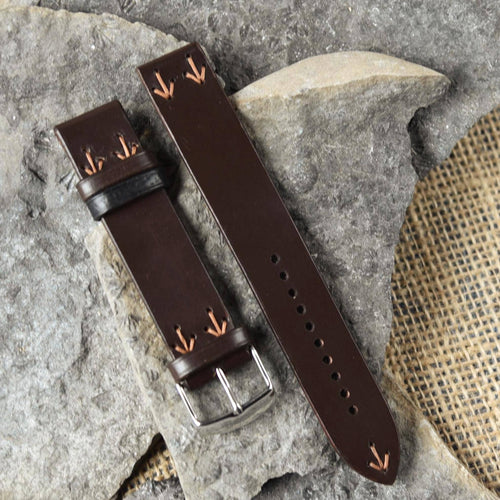 Brown English Full Grain Leather Dress Watch Band – Vegetable Tanned Leather – Customizable and Multiple Sizes