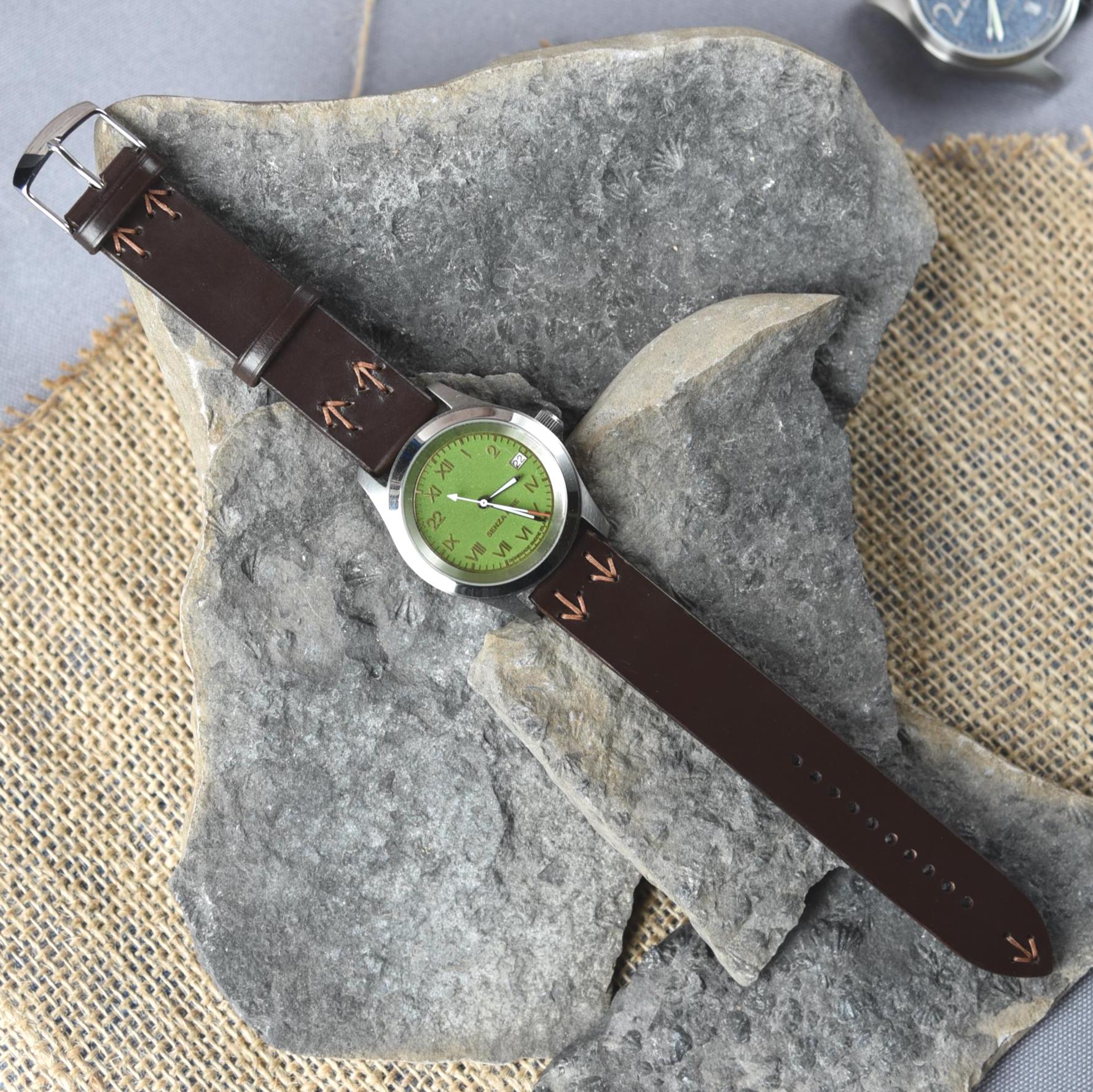 Brown English Full Grain Leather Dress Watch Band – Vegetable Tanned Leather – Customizable and Multiple Sizes