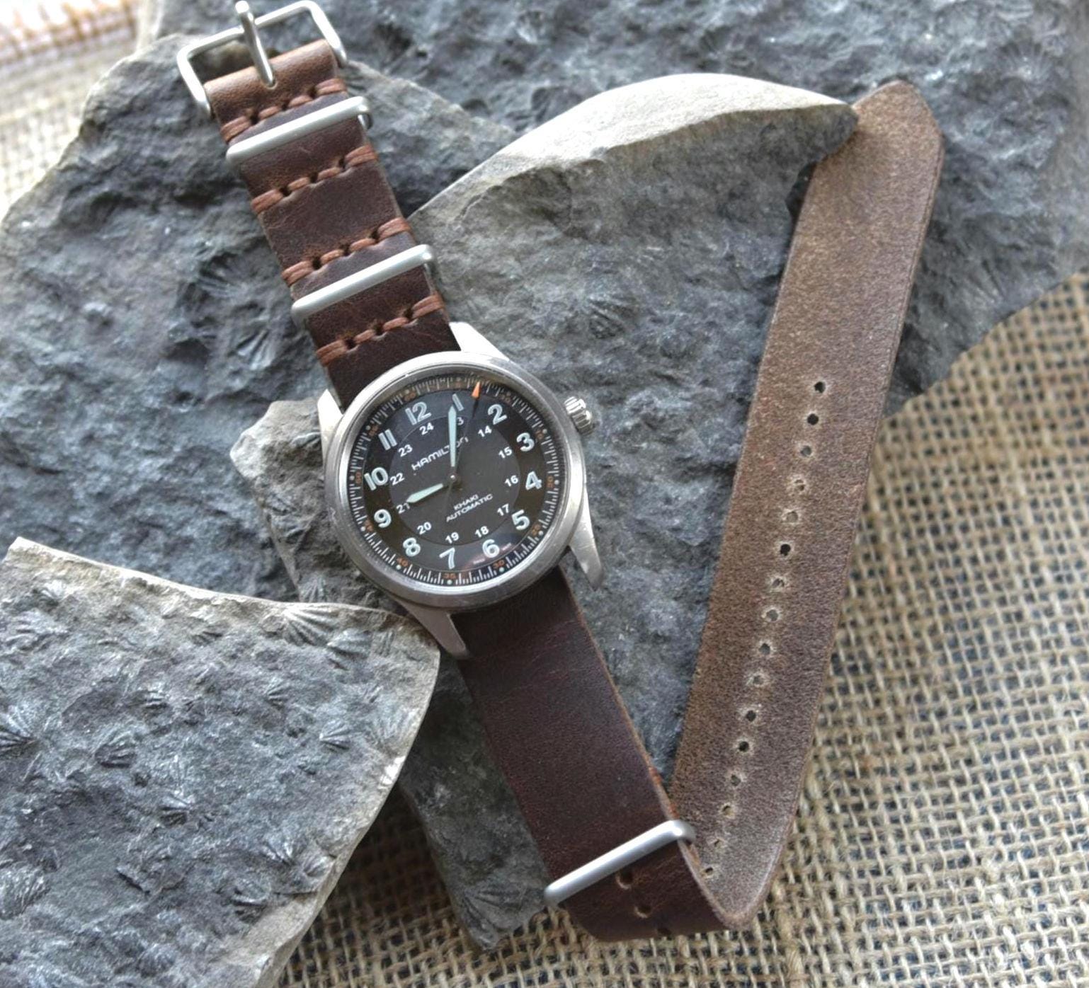 Full Grain NATO-Style Watch Band - One Piece Watch Strap - Customizable - Horween Brown- Multiple Sizes
