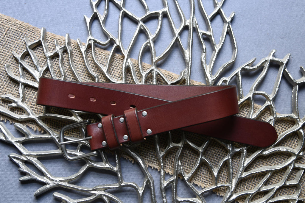 American Made Full Grain Vegetable Tanned Leather Belt, Hermann Oak Tannery, British Brown