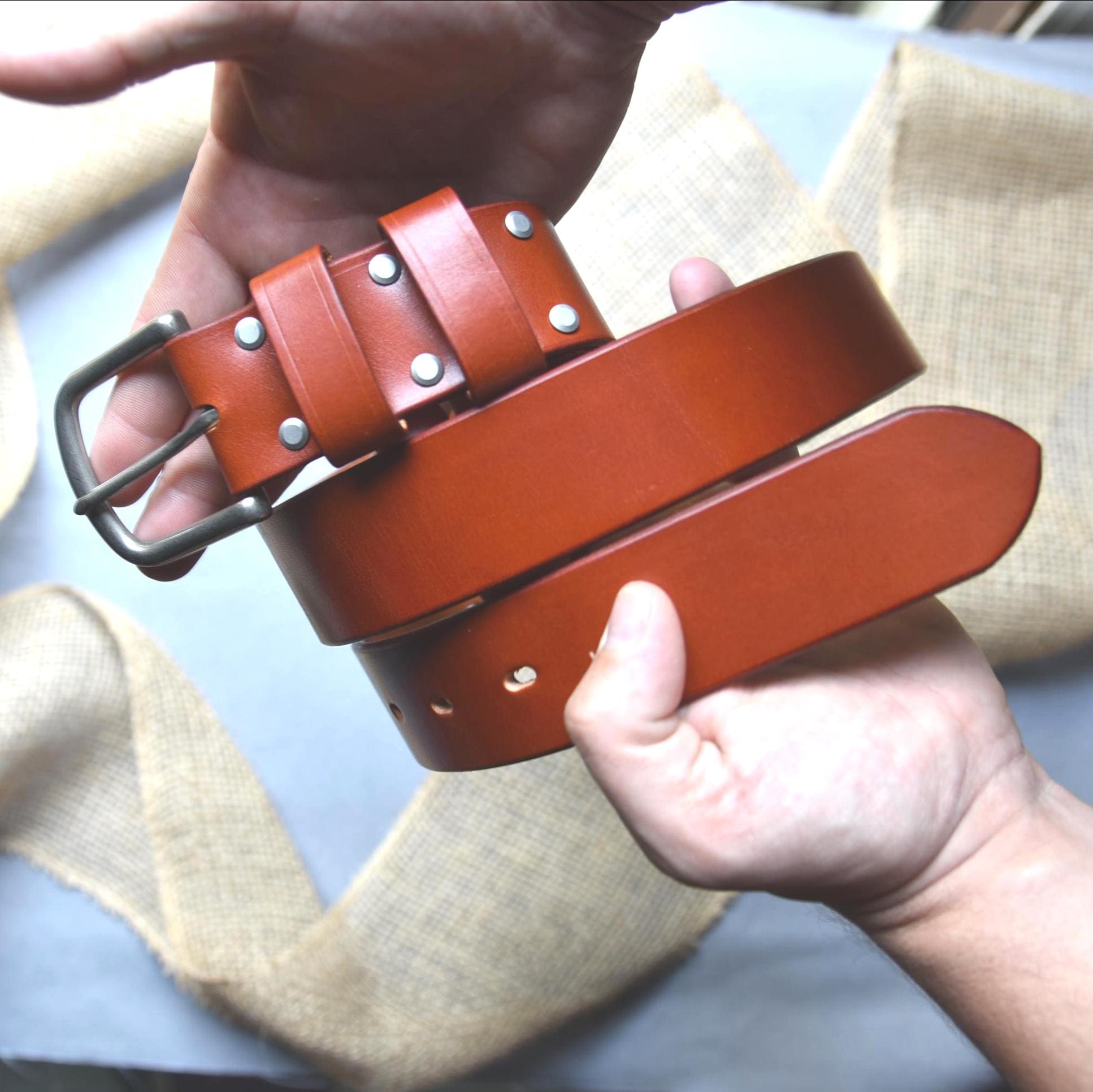 American Made Full Grain Vegetable Tanned Leather Belt, Hermann Oak Tannery, London Tan