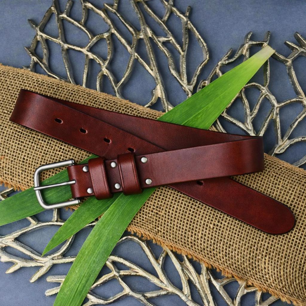 American Made Full Grain Vegetable Tanned Leather Belt, Hermann Oak Tannery, Chestnut