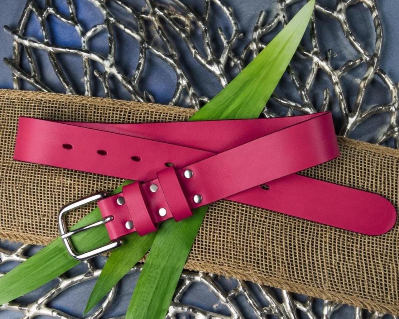 American Made Full Grain Vegetable Tanned Leather Bridle Belt, Wickett and Craig, Pink