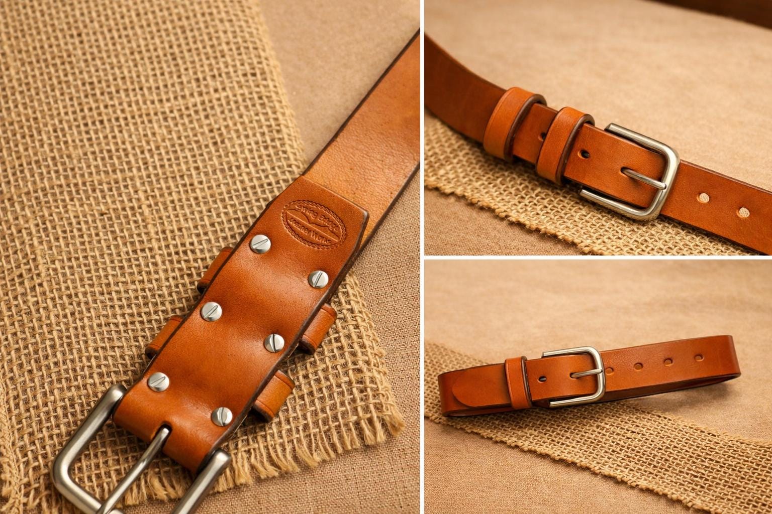 American Made Full Grain Vegetable Tanned Leather Belt, Hermann Oak Tannery, London Tan