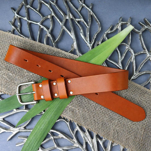 American Made Full Grain Vegetable Tanned Leather Belt, Hermann Oak Tannery, London Tan
