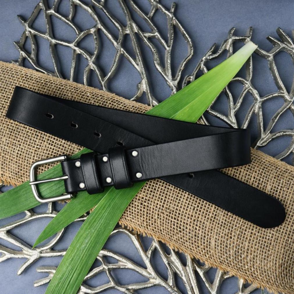 American Made Full Grain Vegetable Tanned Leather Belt, Hermann Oak Tannery, Black
