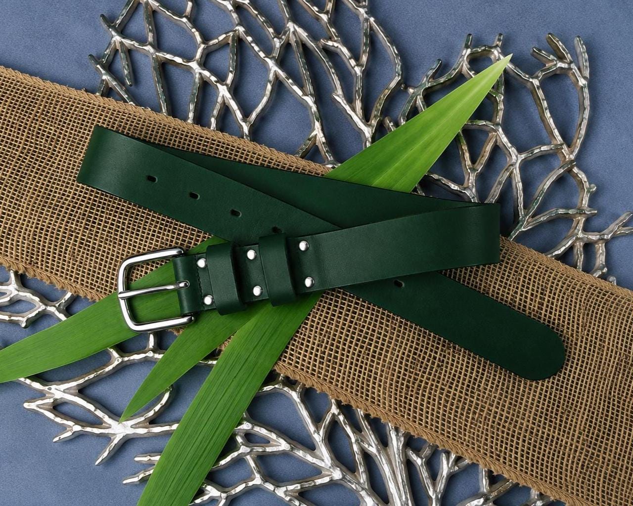 American Made Full Grain Vegetable Tanned Leather Bridle Belt, Wickett and Craig, Zucchini Green